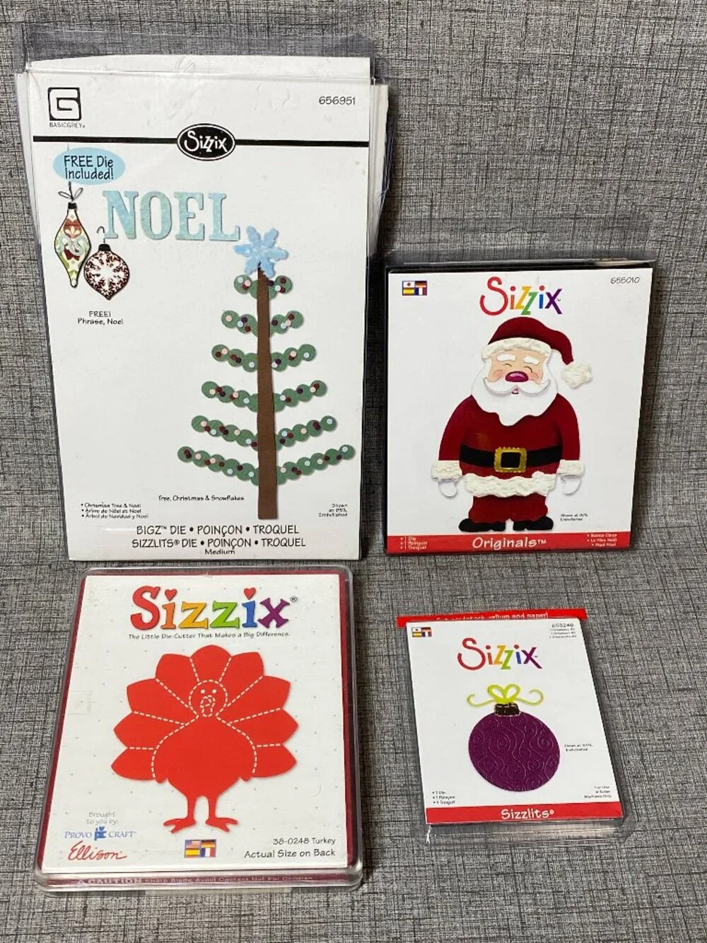 NEW Sizzix BigZ Die Christmas Tree & Noel 656951 Bundle Santa Turkey 4pc Lot NOS